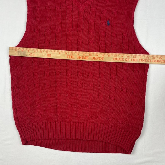 Polo Ralph Lauren Red Cable Knit V-Neck Sweater Vest Mens Large 100% Pima Cotton - Picture 6 of 8